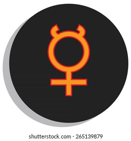 Round, black and orange mercury symbol, planet symbol