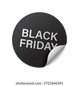 Adesivo de descascamento preto redondo com texto preto prata sexta-feira para compras sazonais e evento de desconto