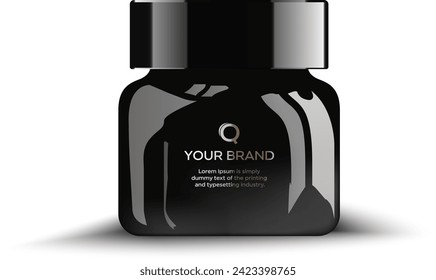 Round black plastic jar with black lid for 
cosmetics - body cream, butter, scrub, liquid soap