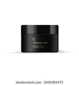 Tarro de plástico negro redondo, tapa negra con logotipo para 
cosméticos - crema corporal, mantequilla, exfoliante, sal de baño, gel, champú, 
cuidado de la piel