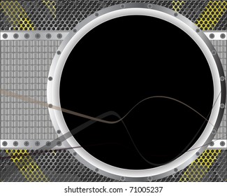 Round black screen  in metal frame vector illustration