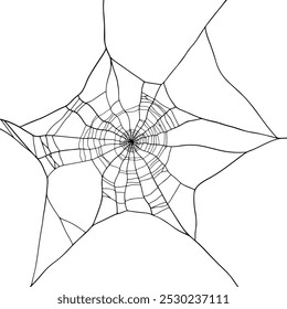 Round black Spiderweb vector illustration on Transparent Background, hand drawn Minimalism Design for Halloween themed projects, Horror elements, or Decorative use