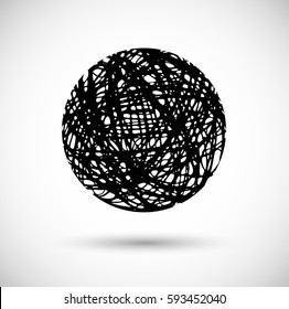 Round black strokes. Abstract grunge background. Spiral concentric pattern.