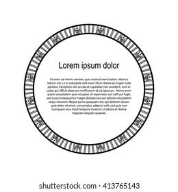 Round black and white border frame. Geometric ornament. Can be used for decoration and design photo frame, menu, card, scrapbook, album. Vector Illustration