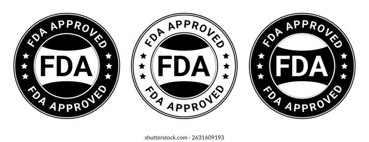 round black and white fda approved stamps design icons for product or medical certification use	
