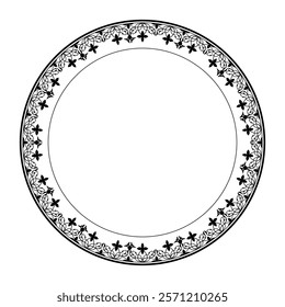 Round black and white floral european national pattern plate. Ethnic circle ornament of Ancient Greece, Roman Empire. Pattern frame for round surfaces, invitations, textiles, engraving, embroidery