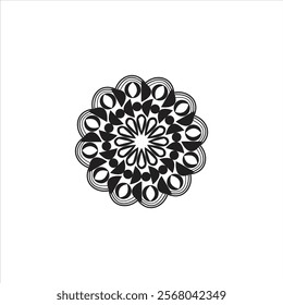 Round black and white floral meanders mandala pattern.