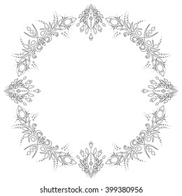 Round black and white frame with abstract luxury elements.