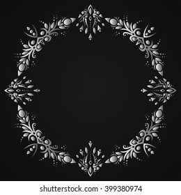 Round black and white frame with abstract luxury elements.