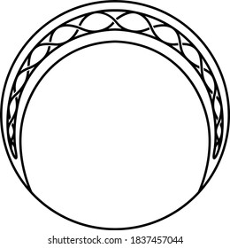Round black and white frame with a Celtic pattern. Weaving with a ribbon or braid.