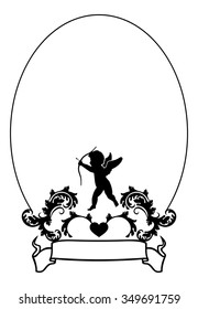 Round black and white frame with Cupid silhouette