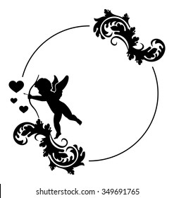 Round black and white frame with Cupid silhouette