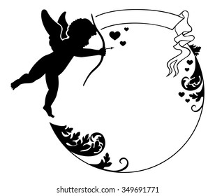 Round black and white frame with Cupid silhouette