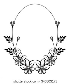 Round black and white frame with flowers