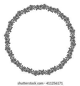 Round black and white frame of flowers.
