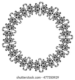 round black white frame with flowers for design, beautiful floral ornament around the circle, 