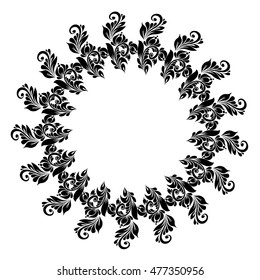 round black white frame with flowers for design?  beautiful floral ornament around the circle, 