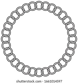 Round black and white frame made of ringlets or chain.