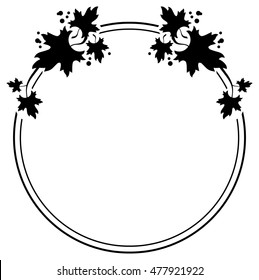 Round black and white frame with maple leaves silhouettes. Vector clip art.