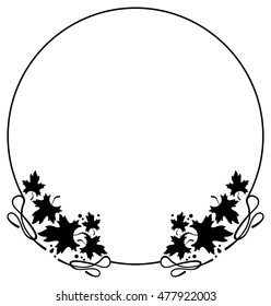 Round black and white frame with maple leaves silhouettes. Vector clip art.