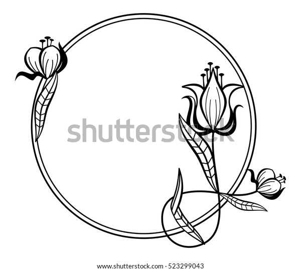 Round Black White Frame Outline Decorative Stock Vector Royalty