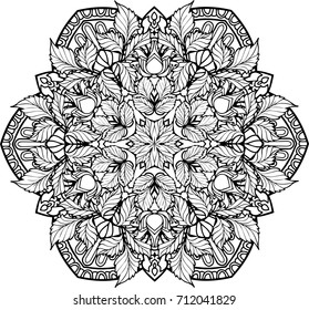 round black and white mandala with butterflies