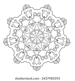 Round black and white mandala-style patterns on a white background