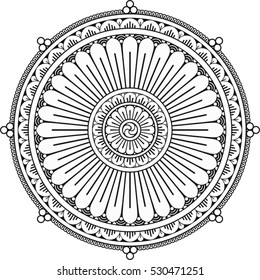 round black white pattern with an ornament on edges