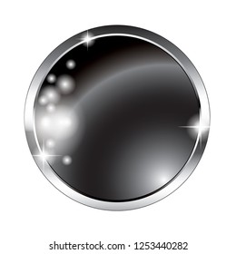 Round black and white winter themed background, with a silver frame and space for your text. Vector illustration. 