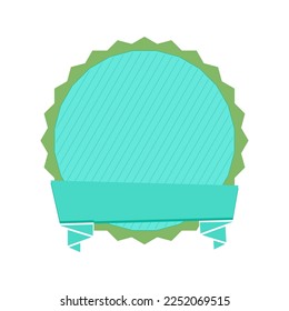 Round Blank Badge Shape Template with ribbon in flat modern liquid style. Good for Anniversary Logo Templates. Wedding and birthday labels. Stock vector design