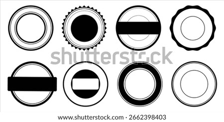 Round blank black rubber stamps, Blank vector rubber stamp, Rubber stamp collection in black, Set of blank circle label stamps, Premium quality, guaranteed stamp, certified sticker collection