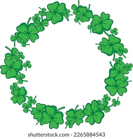 Round blank frame made of green four-leaf clovers for Saint Patrick s Day