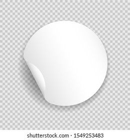 Round Blank Sticker Template. Circle White Emblem With Peeling Curl, Vector Circular Empty Tag With Peel Edge