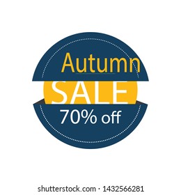 Round blue 70 percent autumn discount. Sale banner template design. Big sale special offer. Round blue and yellow Special offer banner for poster, flyer, brochure, sticker. Vector illustration.