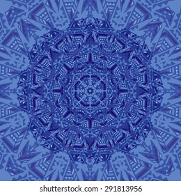 Round blue abstract ethnic pattern.  Abstract geometric ethnic pattern. Geometric ethnic round ornament. Illustration for greeting cards, invitations, and other printing projects.