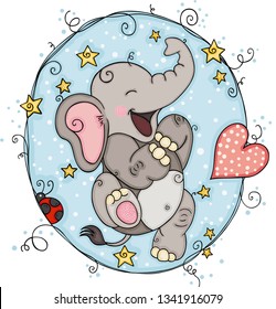Round blue background with happy elephant