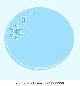 Round blue background with paper snowflakes garland. Christmas holiday banner decoration element. Simple flat vector isolated on blue background