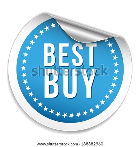 Round blue best by sticker on white background