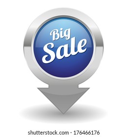 Round blue big sale button with metallic border