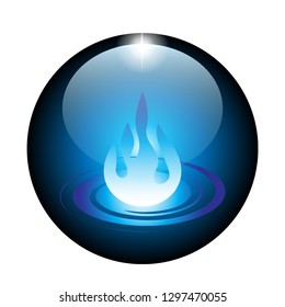 Round blue and black fire icon. Vector illustration.