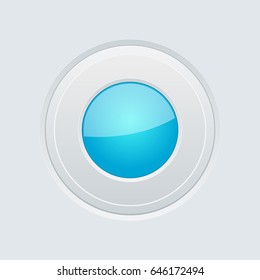 Round blue button on gray background. Vector 3d illustration