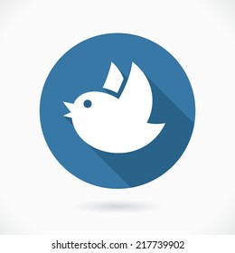 Round blue flying bird symbol over gray background/Blue bird icon