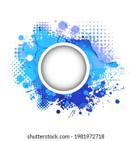 Round blue frame from spots of paint. Background from blots. Grunge Design Element. Brush Strokes. Vector illustration