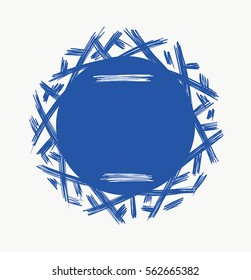 Round blue frame template with hatching strokes border