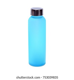 Round blue glossy plastic bottle. Vector illustration.