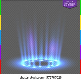 Round blue glow rays night scene on transparent background. Empty light effect podium. Disco club dance floor. Show party lamp. Beam stage. Magic fantasy portal. Futuristic teleport.