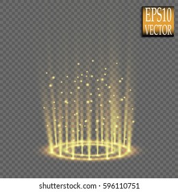Round blue glow rays night scene with sparks on transparent background. Empty  Disco club dance floor. Show party. Beam stage. Magic portal. teleport.