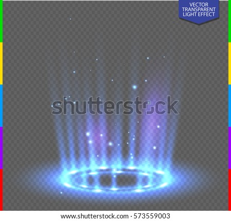 Round blue glow rays night scene with sparks on transparent background. Empty light effect podium. Disco club dance floor. Show party. Beam stage. Magic fantasy portal. Futuristic teleport.