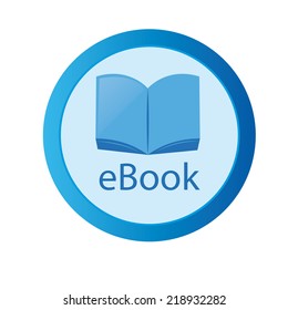 a round blue icon with an ebook inside and text