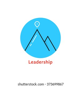 round blue leadership logo. concept of alpinism, solution, ski, rock, aim, mountaineering, way, map pin, attainment. isolated on white background. flat style trend brand design vector illustration